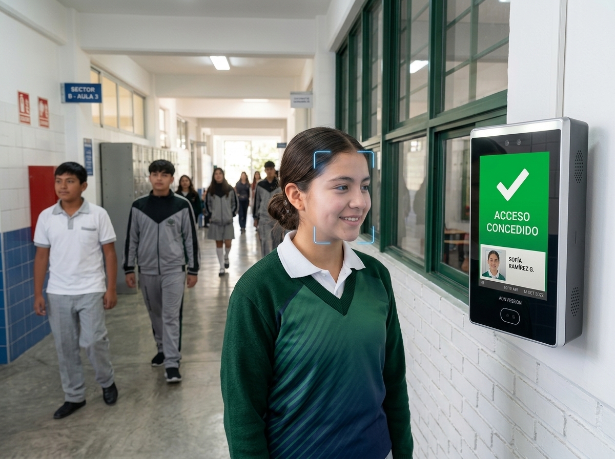 Terminal de reconocimiento facial en el acceso escolar